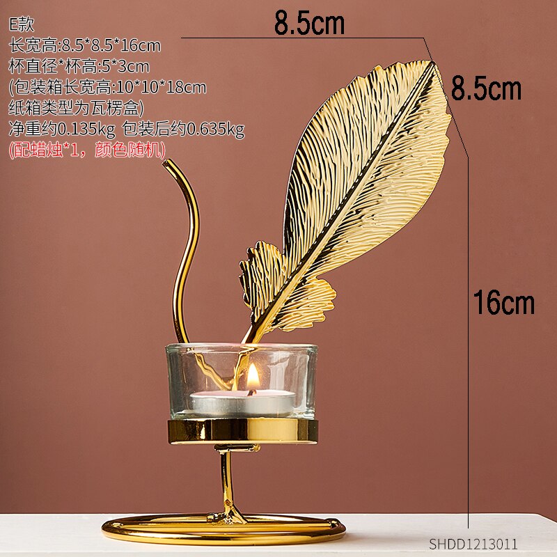 Portavelas de aleación de cobre de imitación decoraciones bodas fiestas candelabro planta de Metal dorado hojas candelabros MESA CENTRO DE MESA: Candle Holders-E