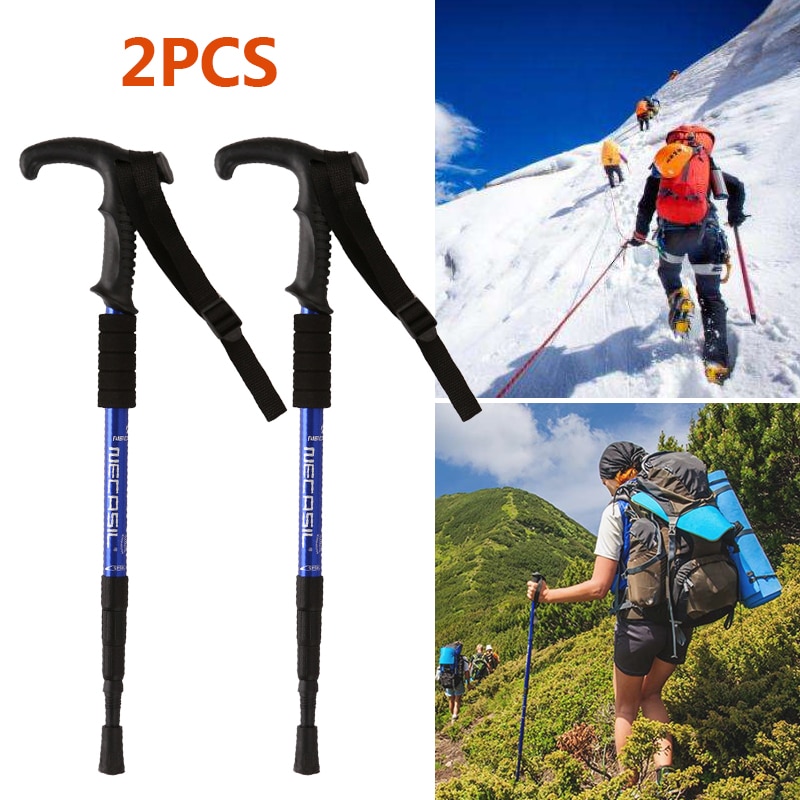 2PCS Nordic Walking Sticks TelescopicTrekking Poles Hiking Stick 4 Section Anti Shock Adjustable Telescopic Canes Stick