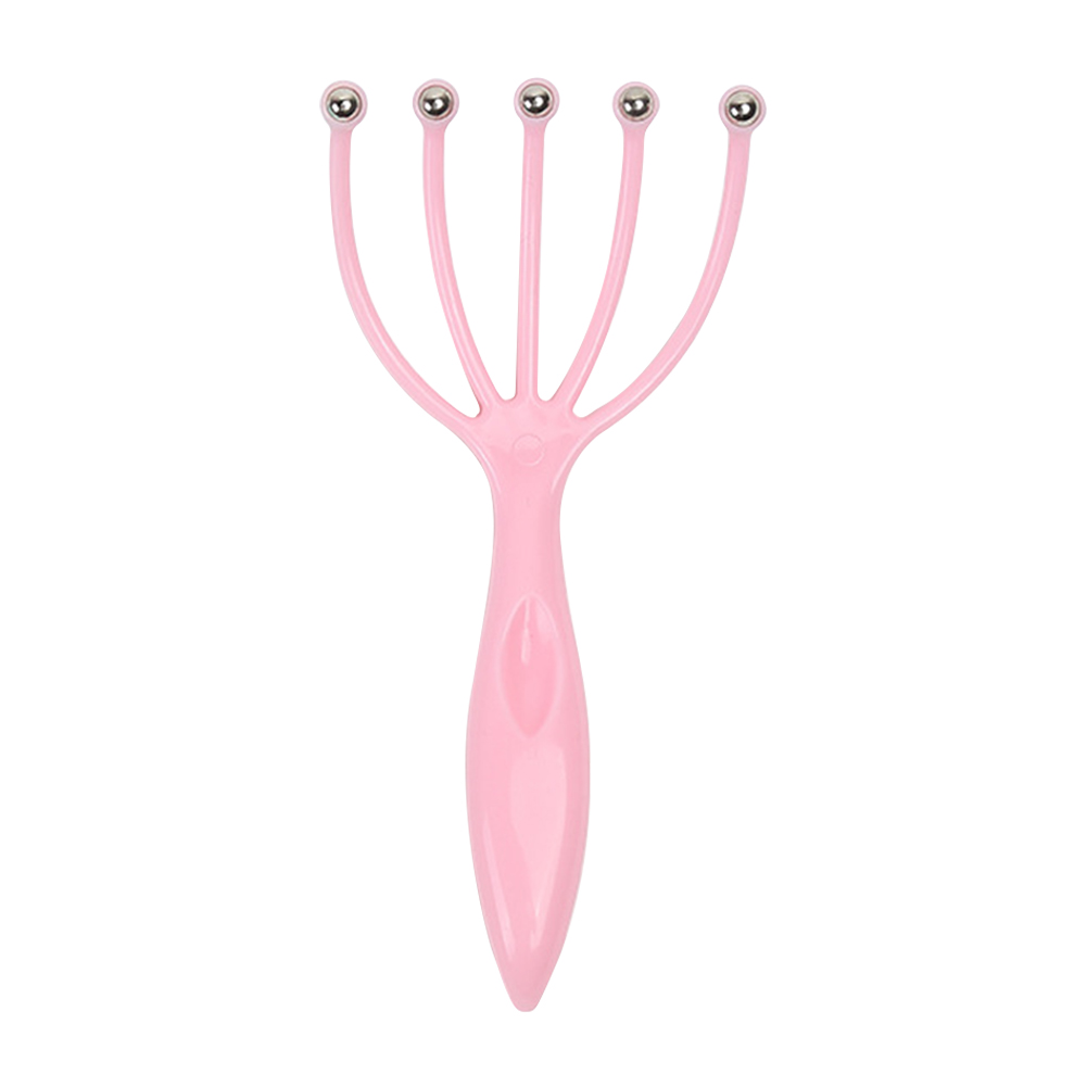 Head Massager Scalp Neck Comb Roller Five Finger Claws Steel Ball Hand Held Relax SPA Hair Care for hair growth Stress Relief: Pink
