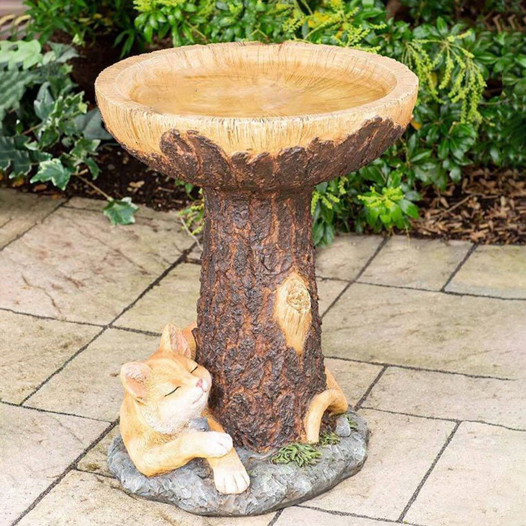 Resin Bird Bath Outdoor Garden Decoration Ornament Birdbath with Pedestal Retro Courtyard Wild Birds Feeder Try