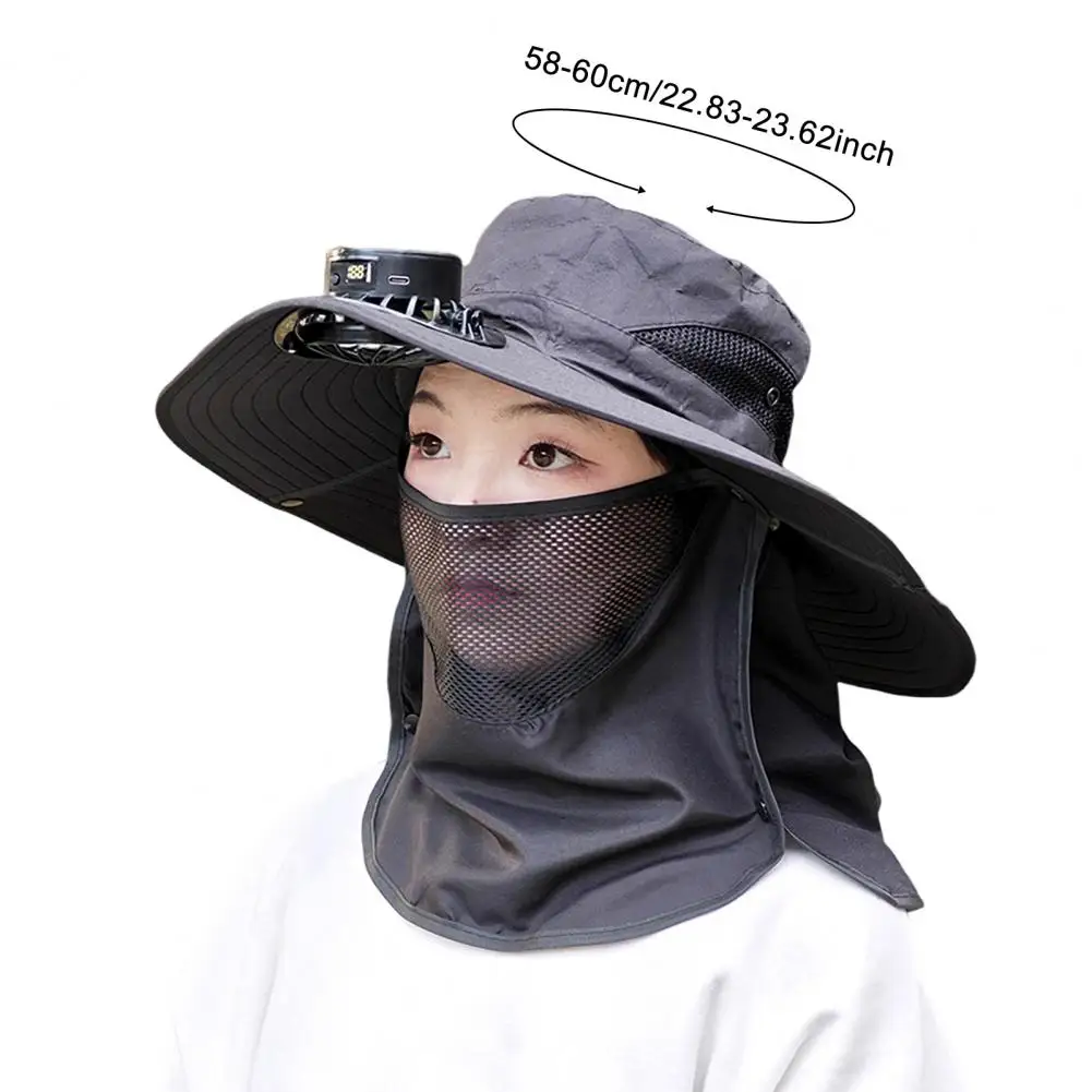 Sombrero con ventilador Solar con protector facial, solapa para el cuello, sombrero con protección UV, recargable por USB, para hombre, verano, pesca al aire libre, gorra de cubo de ala ancha