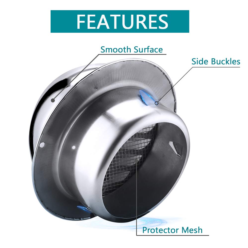 304 Stainless Steel Round Wall Ceiling Exhaust Outlet Waterproof Grille Cover for Kitchen Hood Ventilation Cap Vent 100mm