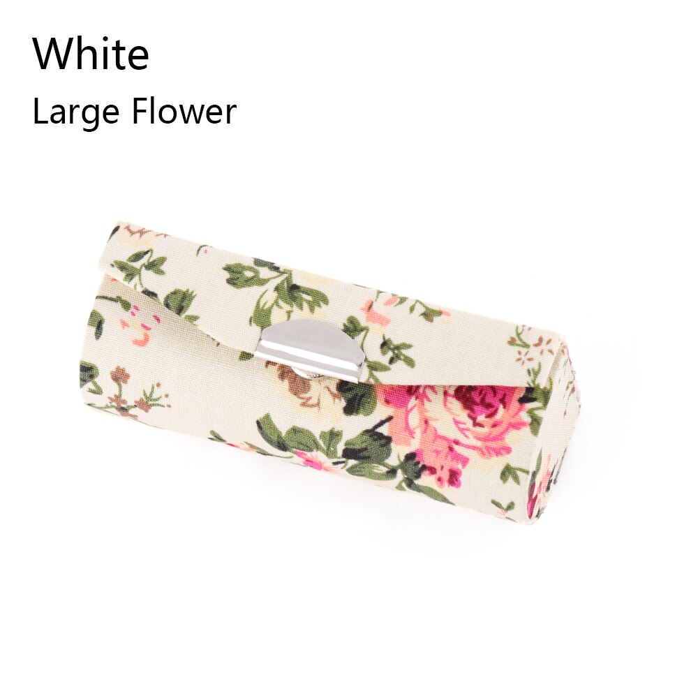 Læbestift etui mini spejl broderet lipgloss æske blomsterdesign smykkeholder piger kvinder makeup værktøjer: Hvid 02