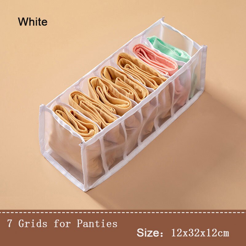 Organizador de armarios para calcetines, caja de almacenamiento de ropa interior separada, organizador de sujetador, cajas de cajones para dormitorio, 6/7/11 rejillas: 7 Grids-White