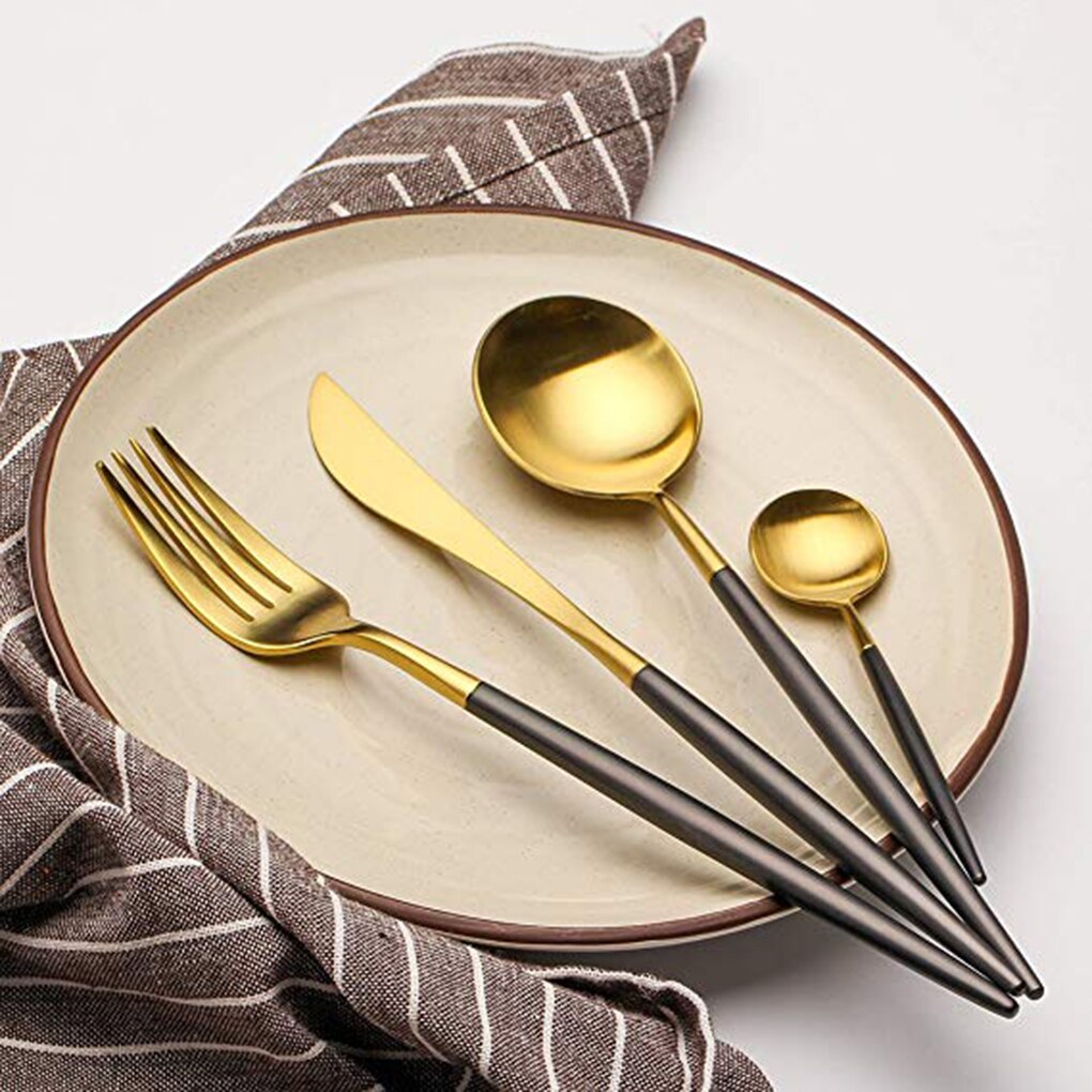 4 Pcs Plated Portugal Lepel Vork Theelepel Sets 304 Roestvrij Staal Western-Stijl Voedsel Servies Bestek