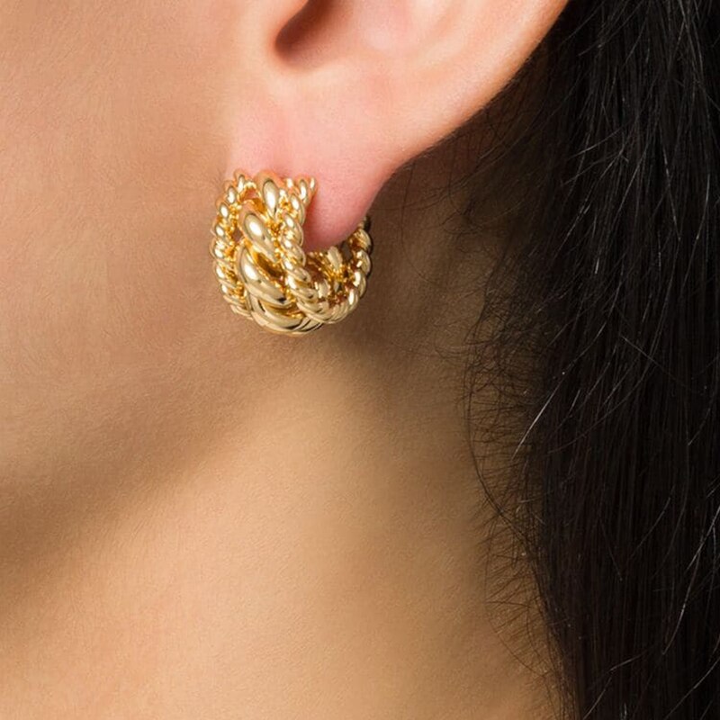 Punk Goud Kleur Grote Dikke Twisted Oorringen Voor Vrouwen Minimalistische Verklaring Ketting Oorbellen Partij Sieraden Hoops