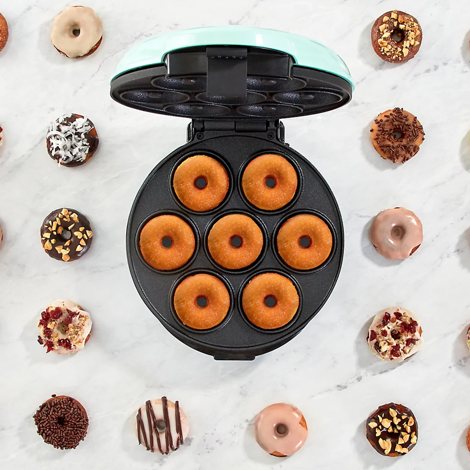 MOCATT Máquina para hacer rosquillas multifuncional de 7 orificios, adecuada para hornear en casa, desayuno en la cocina, gofres, postres, sándwiches y tostadas