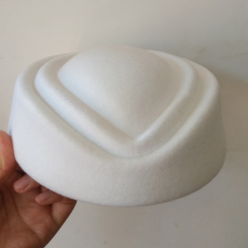 Gorro de lana pura , sombrero para azafata de 7cm de altura, pasador sólido, sombrero de cóctel, boina, Base para sombrero de mujer: Blanco