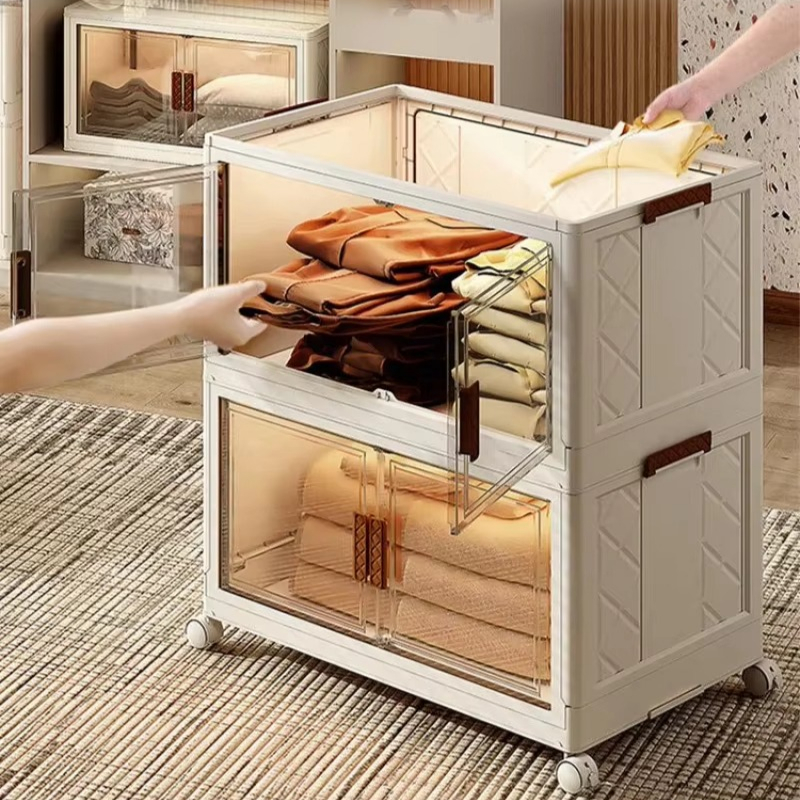 Foldable Storage Box Locker Multi-Layer Large Capacity Closet Organizer with Wheel Folding Wardrobe Toy Snack Home Storage Shelf