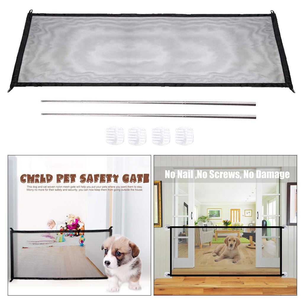 Valla de seguridad plegable para perros y gatos, portón de malla portátil, suministros para mascotas de interior