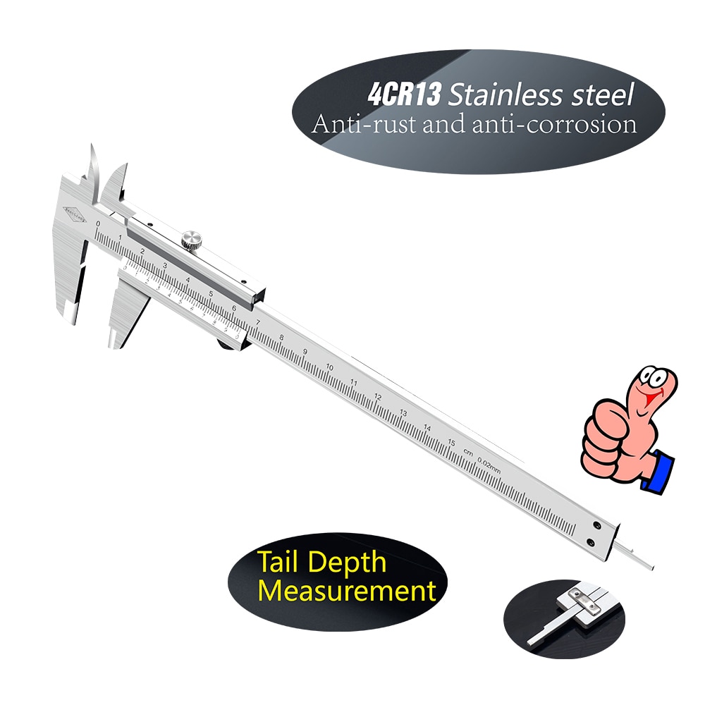 High Precision Stainless Steel Vernier Caliper 0-150mm 6" 0.02mm Caliper Measuring Instrument Construction Measuring Tool
