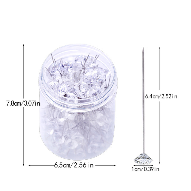 Miusie 100/150Pcs Bloem Pins Corsages Nietstiften Bruidsboeket Pins Crystal Pins Bloemen Boeket Pins Clear: 100pcs 1.0x6.4cm