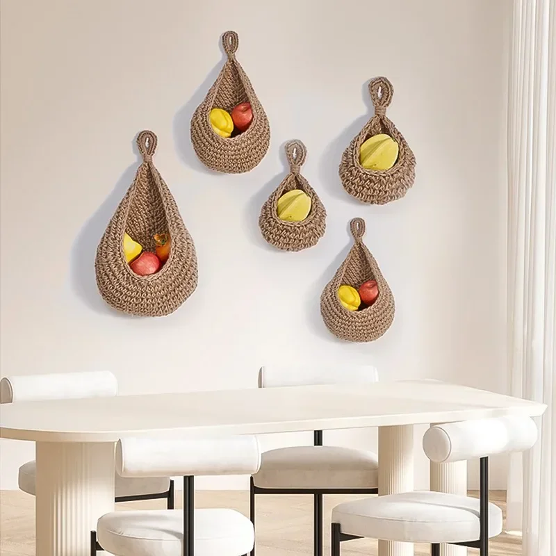 Hangende muur groente fruitmand organisator container decor voor keuken tuin mount muur plant bloem ui opslag handgeweven