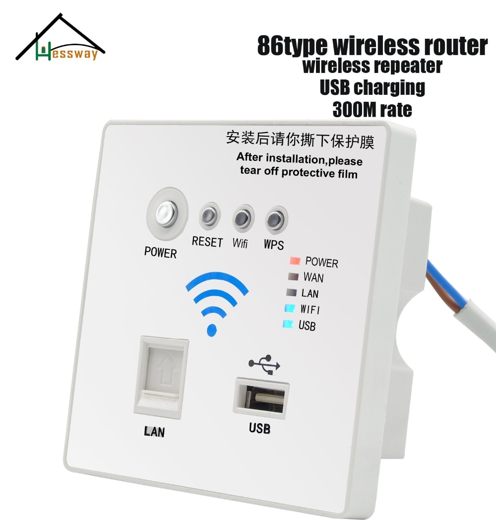 86 standaard muur ingebed socket wifi draadloze router usb met Rate 300 Mbps