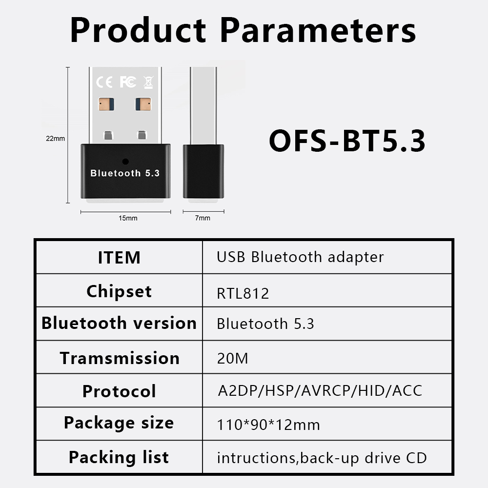 Bezprzewodowy adapter Bluetooth 5.3 USB Odbiornik BT Darmowy sterownik do laptopa PC 7 urządzeń podłącz klucz adaptera odległości 20 metrów
