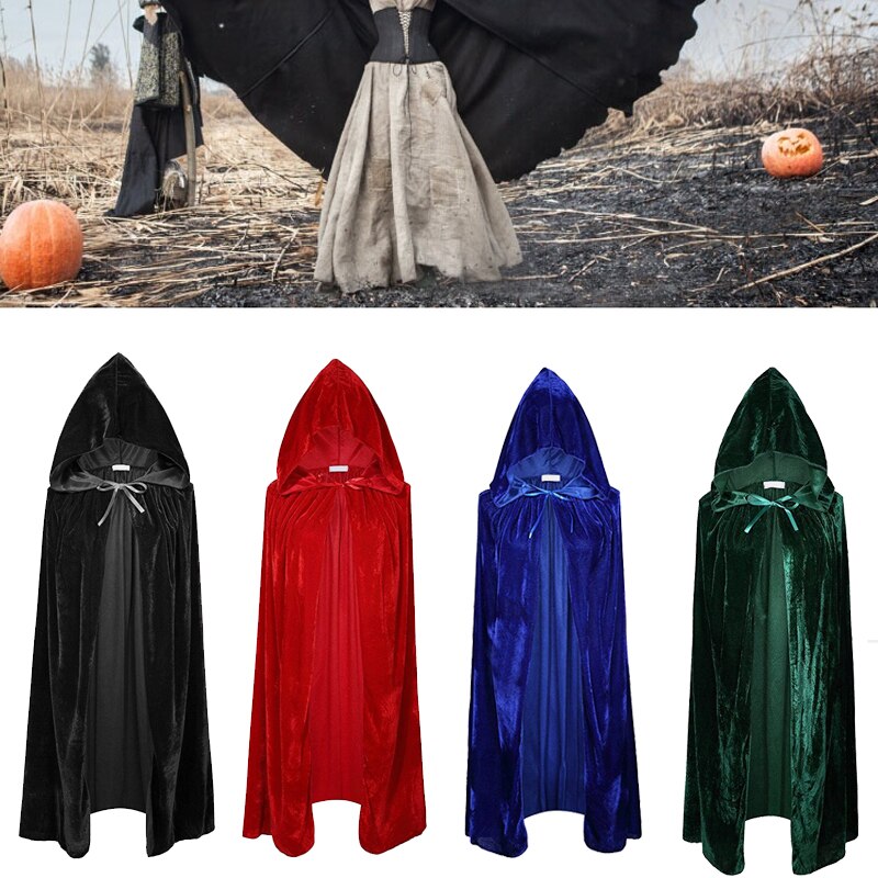 Adultos Unisex hombres mujeres terciopelo Halloween capa de disfraz con capucha Medieval bruja vampiro capa de disfraz abrigos Cosplay