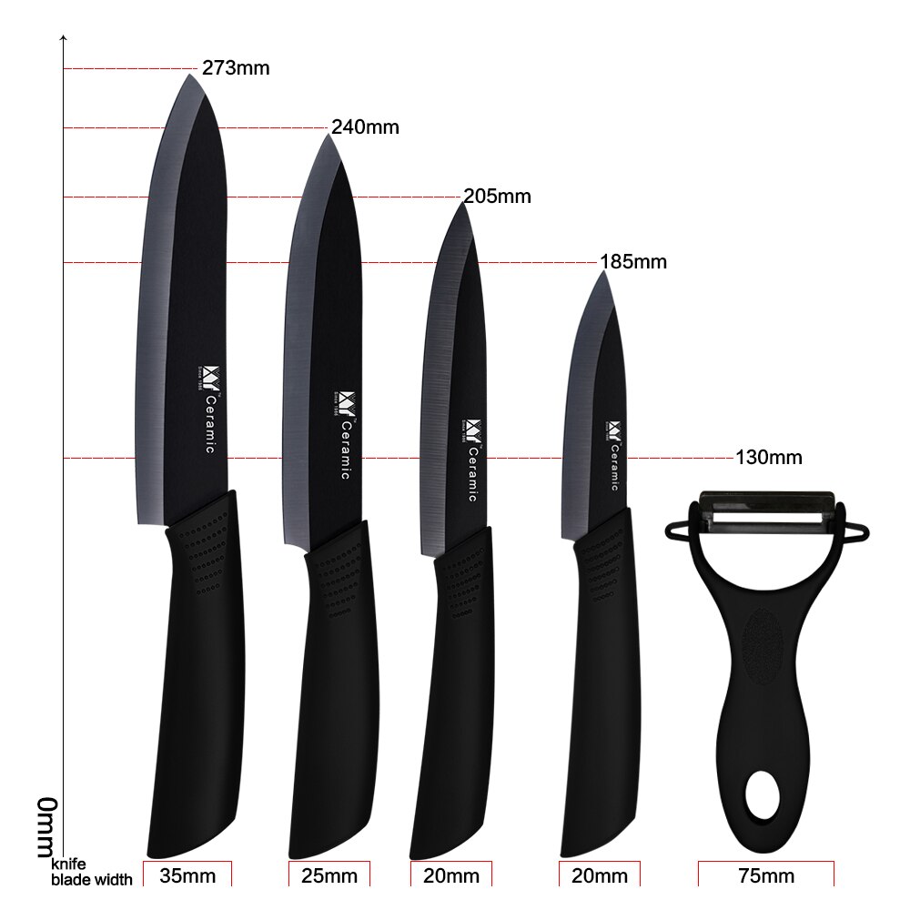 Juego de cuchillos de cocina de cerámica XYj 3, 4, 5, 6 pulgadas + pelador hoja blanca mango cómodo cuchillos de cerámica Juego de Herramientas de cocina: Black