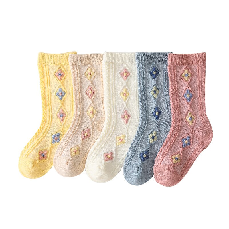 Bloem Borduren Baby Sokken Herfst Warm Pasgeboren Knie Sokken Zachte Gebreide Baby Meisjes Jongens Sokken Pasgeboren Accessoires