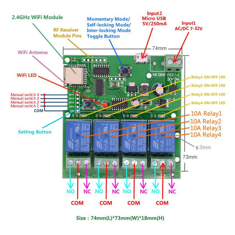 WiFi Switch Ewelink App Smart Life Remote Control Wireless Smart Switch Modul Self-locking interlock remote control 4-way relay