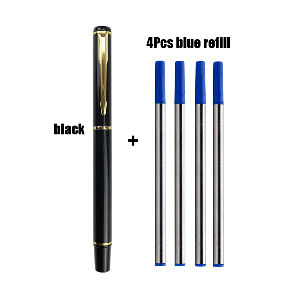 Stylo à bille de bureau en métal avec recharge, écriture fluide, encre bleue et noire, scolaire, 1 + 4 pièces par ensemble