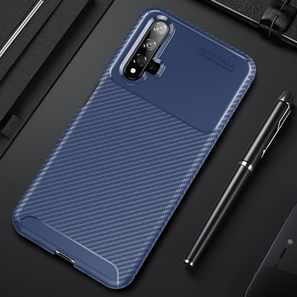 Keysion shokproof caso para huawei nova 5 t fosco fibra de carbono silicone amortecedor flex telefone capa para huawei honra 20 20 s 20 pro: for Honor 20 Pro / Azul