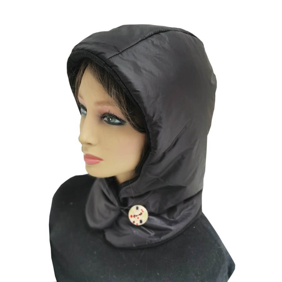 Ultralet udendørs dunhat kvinder vandtæt let vinter pufhals varm vindtæt hætte øredækkende hætte: Sort