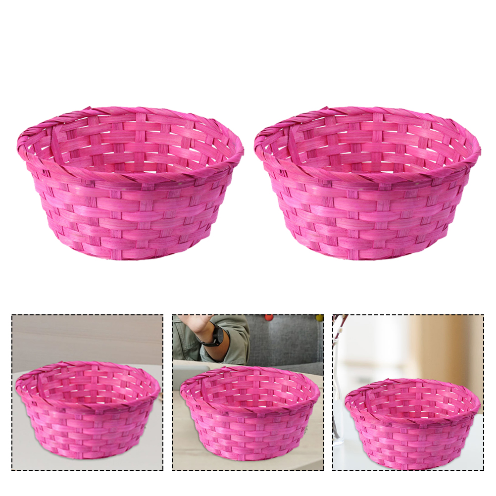 2pcs Storage Basket Durable Practical Easter Basket Fruits Basket Bamboo Baskets for Home Easter Festival: Rosy