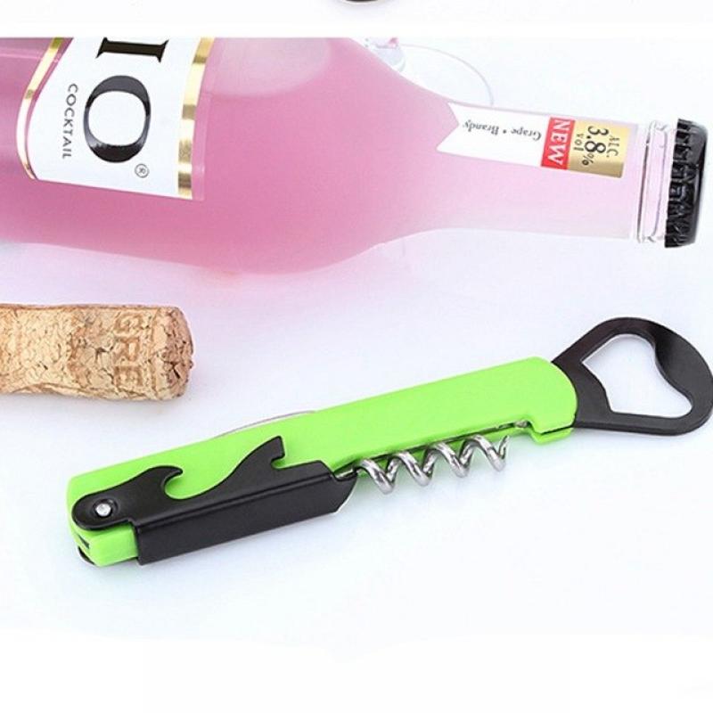 1 st 4 in 1 Kan opener Wijn flesopener Anti-slip Kan Deksel Schroef Opener Kurkentrekker voor Bier fles Jar Opener Keuken Accessoires: green