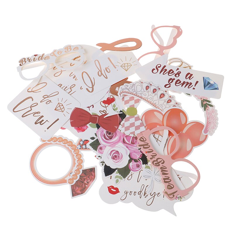 23PCS Bachelorette Party Wedding Pink Team Bride To Be Hen Party Birthday Selfie Gold Photo Props Photo Booth Props