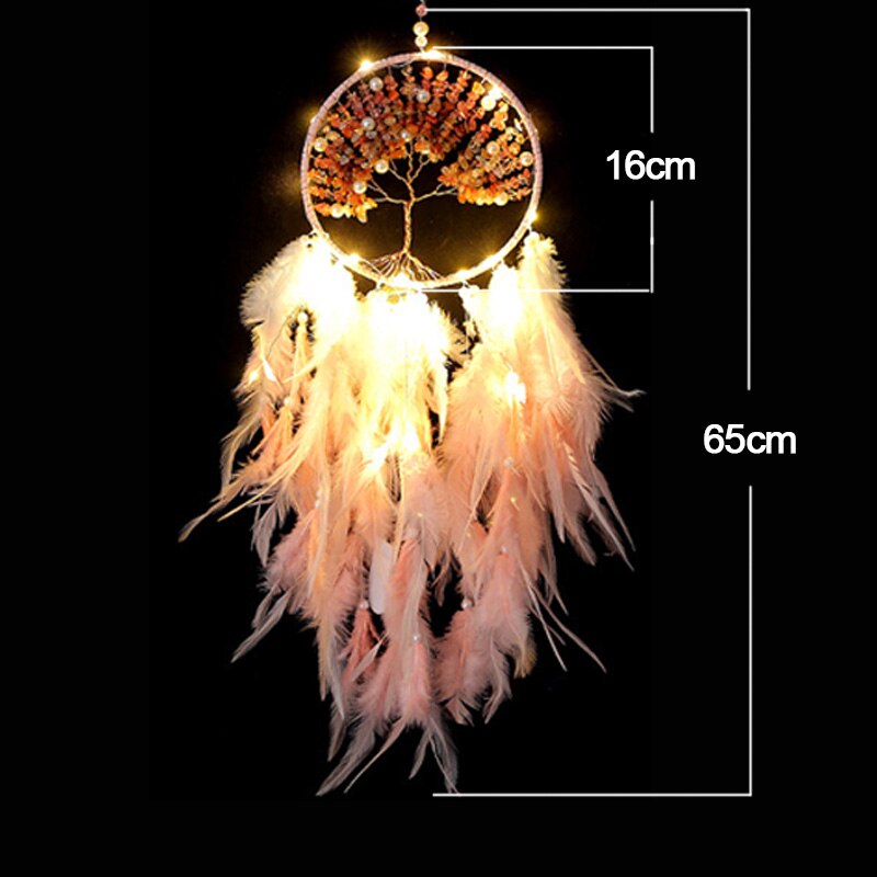 Moderne Stijl Handgemaakte Weave Dromen Catcher Pendantcolorful Stenen Tree Of Life Dreamcatcher Decor Opknoping Meisje Room Decor: T with light
