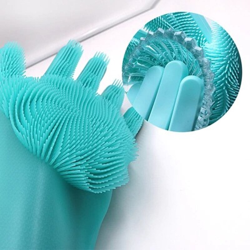 1Pair Dishwashing Cleaning Gloves Silicone Rubber Sponge Glove Household Scrubber Kitchen Clean Tools Kitchen