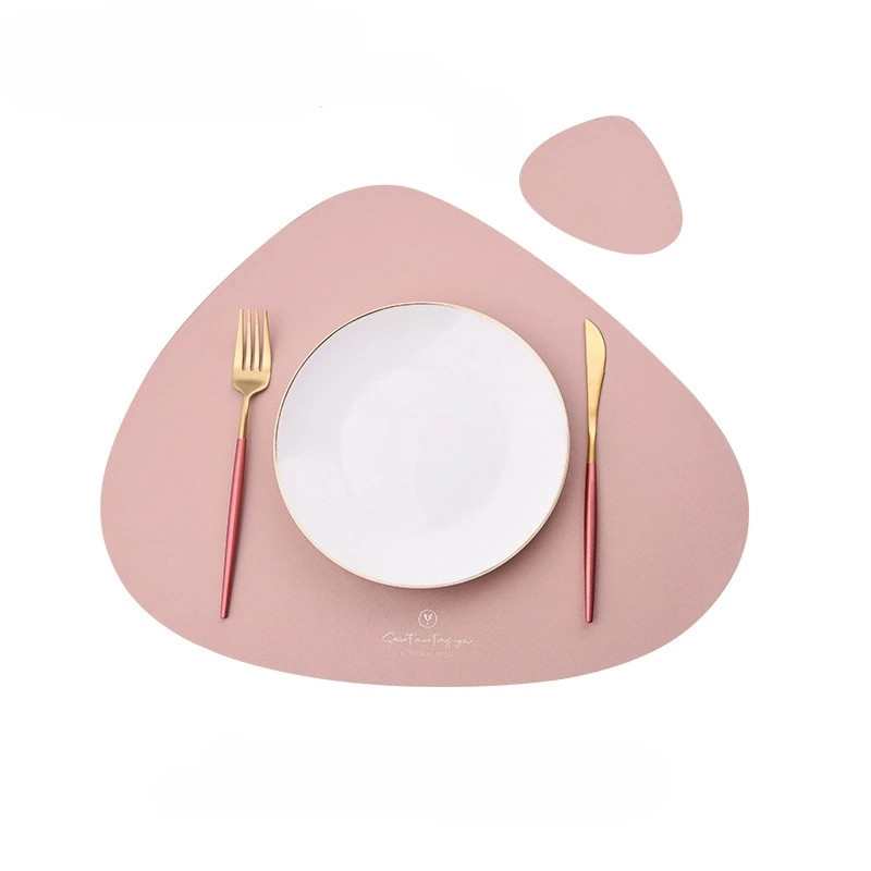 Inyahome Juego de 2 manteles individuales de piel sintética y posavasos para mesa de comedor, impermeables, lavables, manteles para mesa de cocina y cena: YELLOW