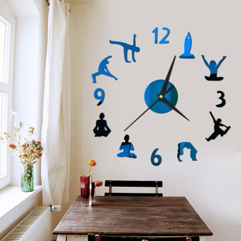 Horloge murale de Yoga effet miroir, grand format, en acrylique, autocollant, méditation, Art Zen, décoration de la maison, salon