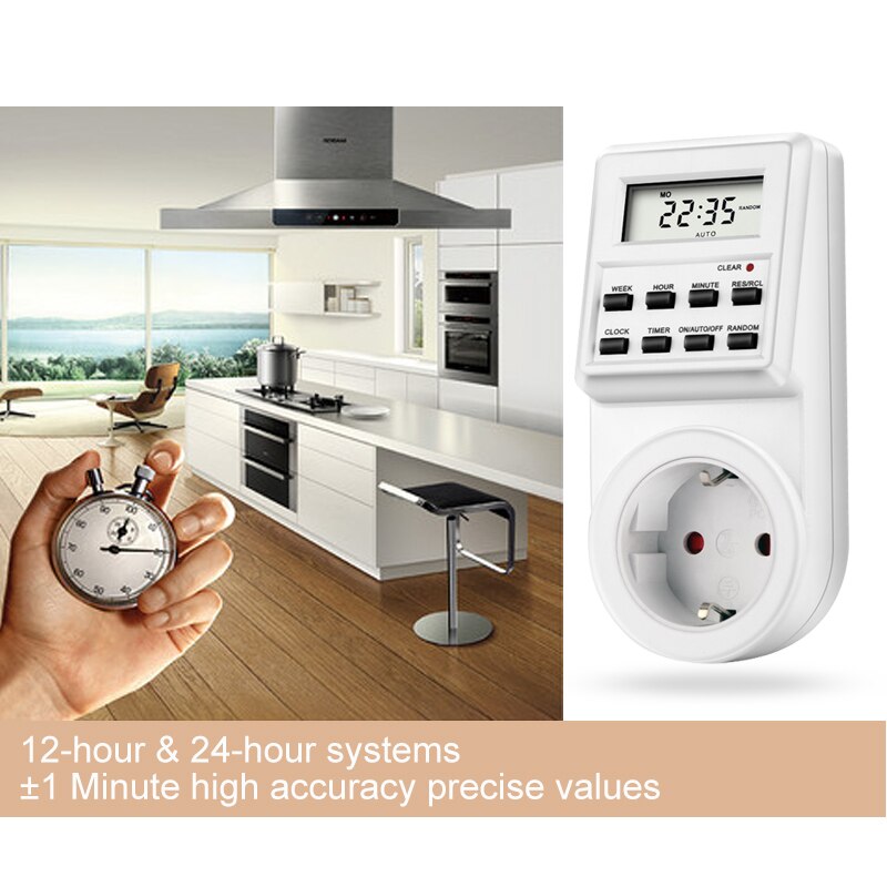 Plug-in Digital Timer Energy Saving Switch EU Plug Kitchen Timer Outlet 230V 50HZ 7 Day 12/24 Hour Programmable Timing Socket