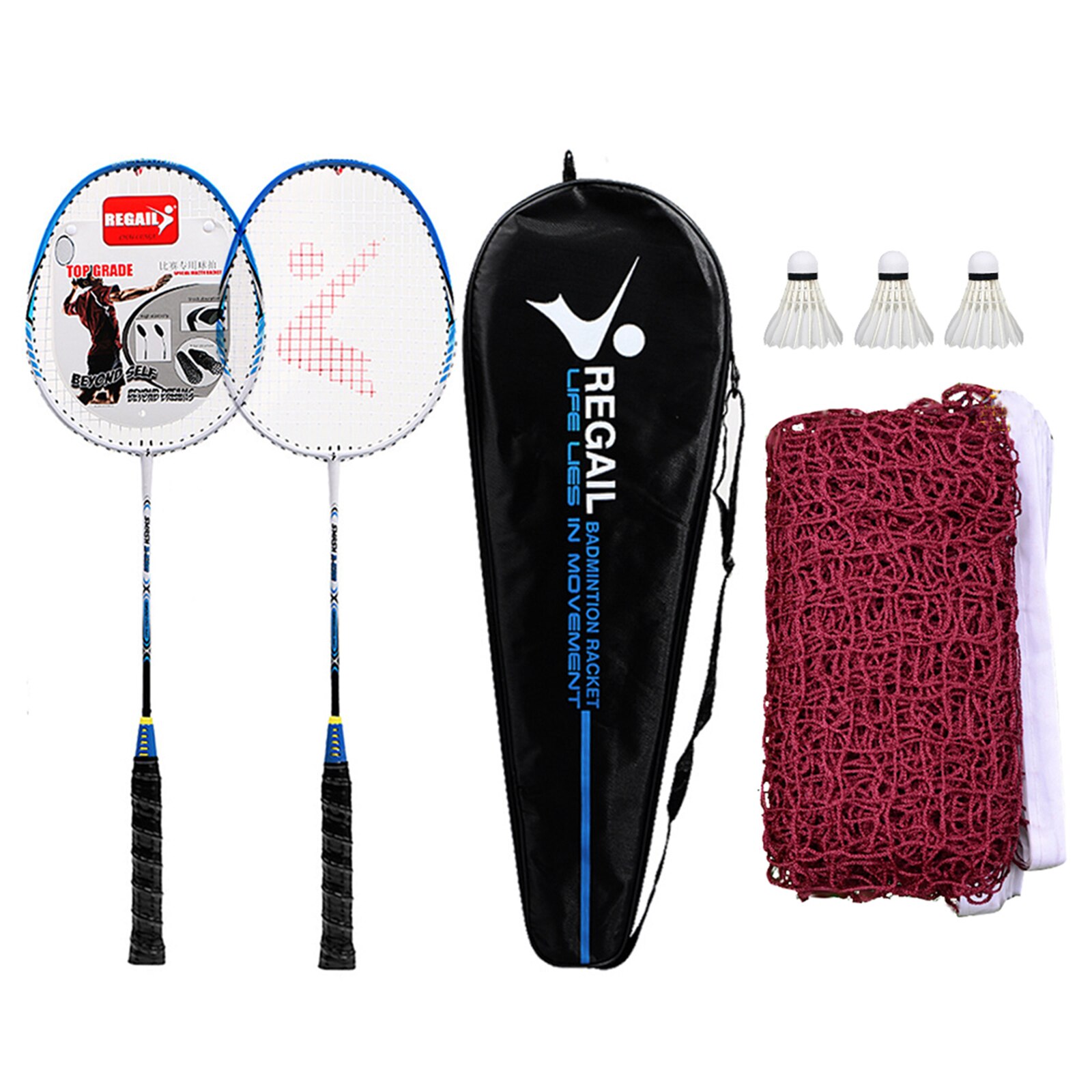 2 Player Badminton Racquets Set with 3 Shuttlecocks Carrying Bag and Badminton Net for Family Recreation Games: Blue