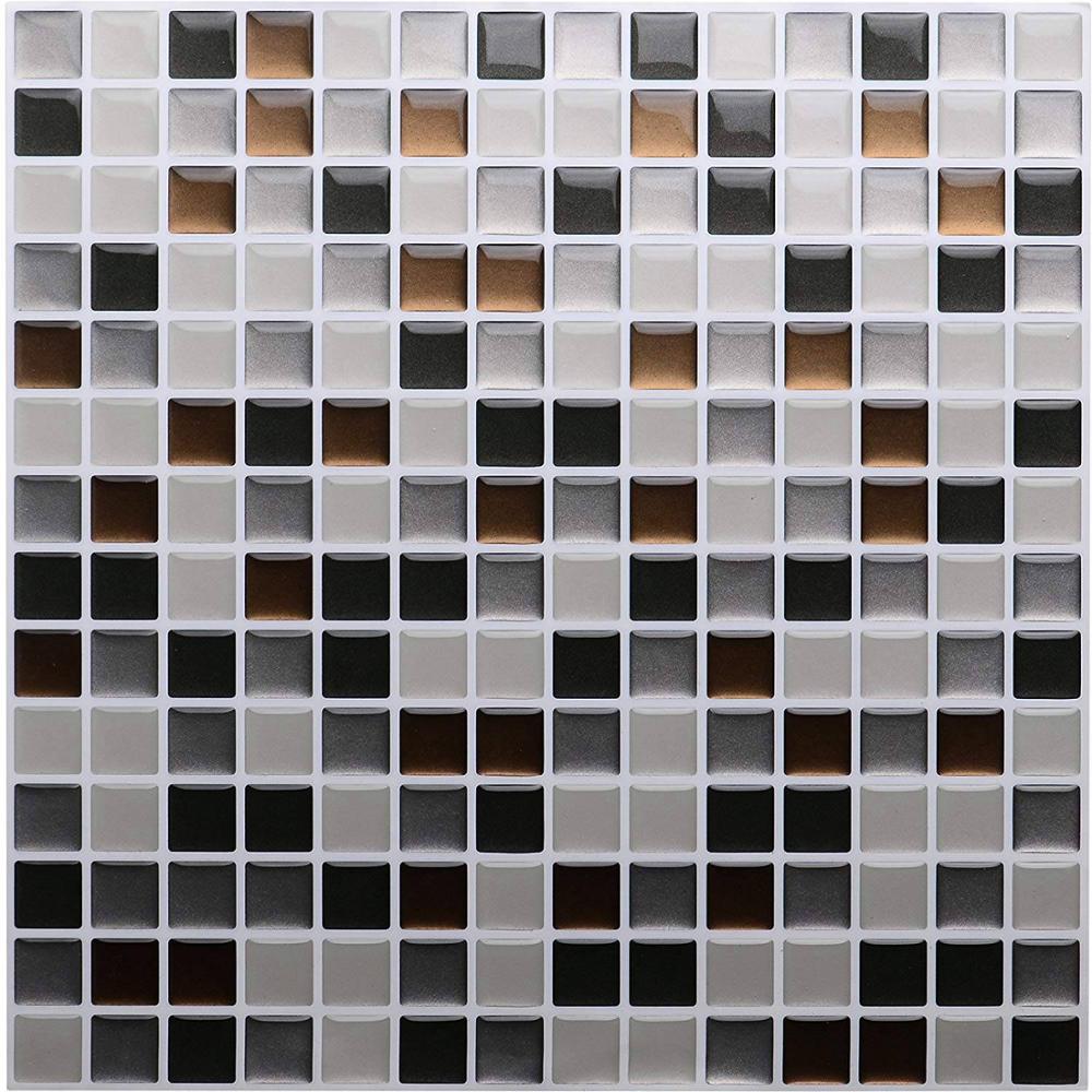 Vividtiles papier peint vinyle imperméable à la colle | Carreaux muraux en brique mosaïque argentée 3D écorce et bâton-1 feuille