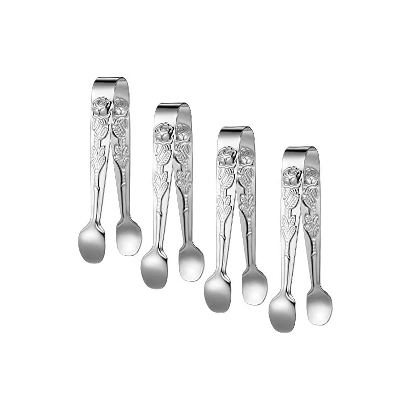 4 bitar tång små socker serveringstänger mini godis förrätt ros japanska rostfritt stål tång för kök iskaffe bar: Silver-