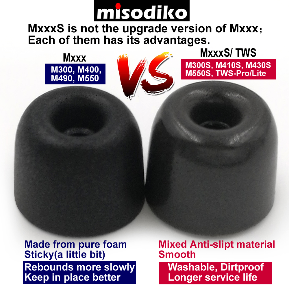 misodiko M300S Memory Foam Earbuds Tips Eartips for Shure SE215 SE315 SE535 SE425 SE846/Westone/ Klipsch/ Etymotic ER4XR HF3 HF5