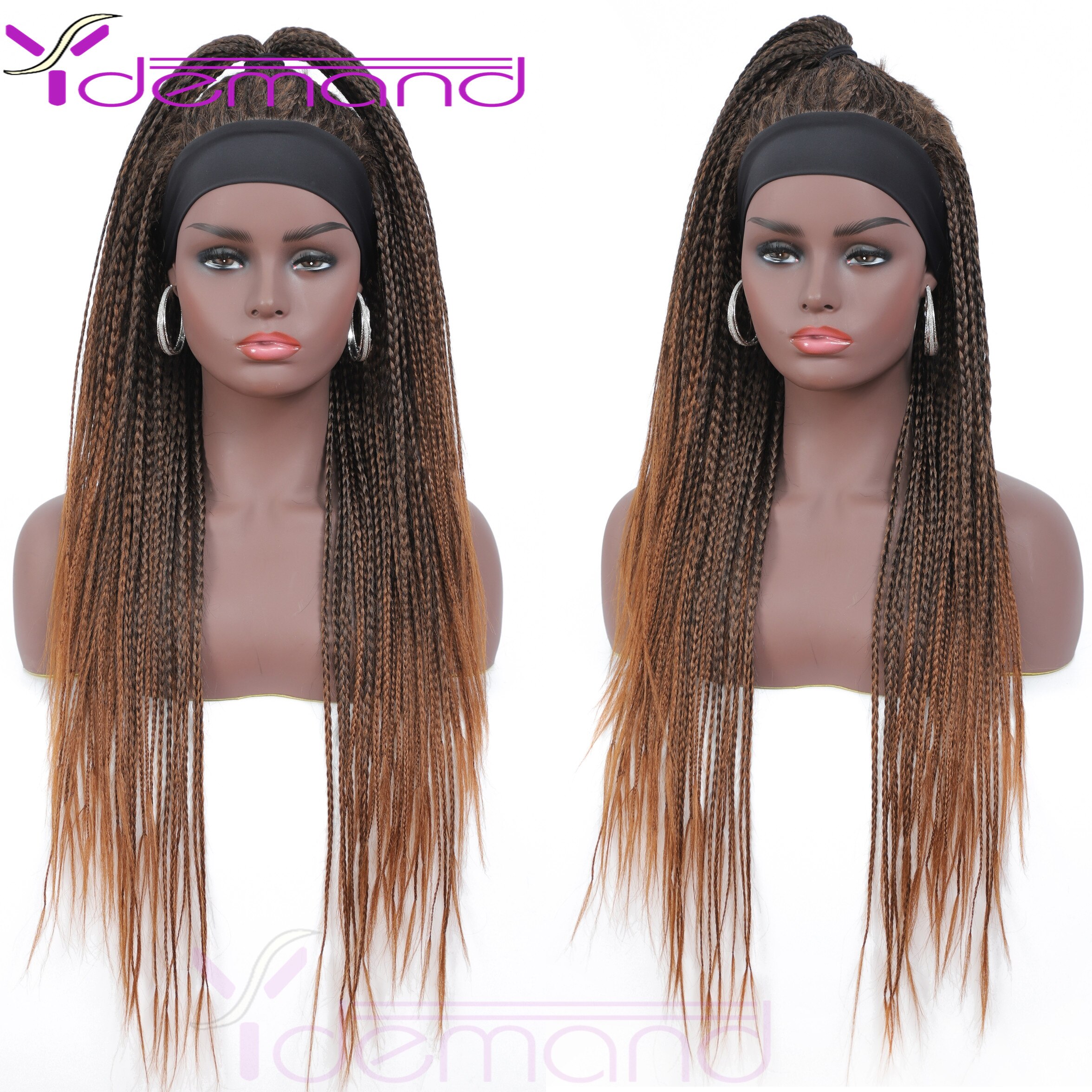 Y Demand Black Ombre-Brown Braided Wigs For Black Women Or Men Synthetic Wig Crochet Hair Braids With BOX