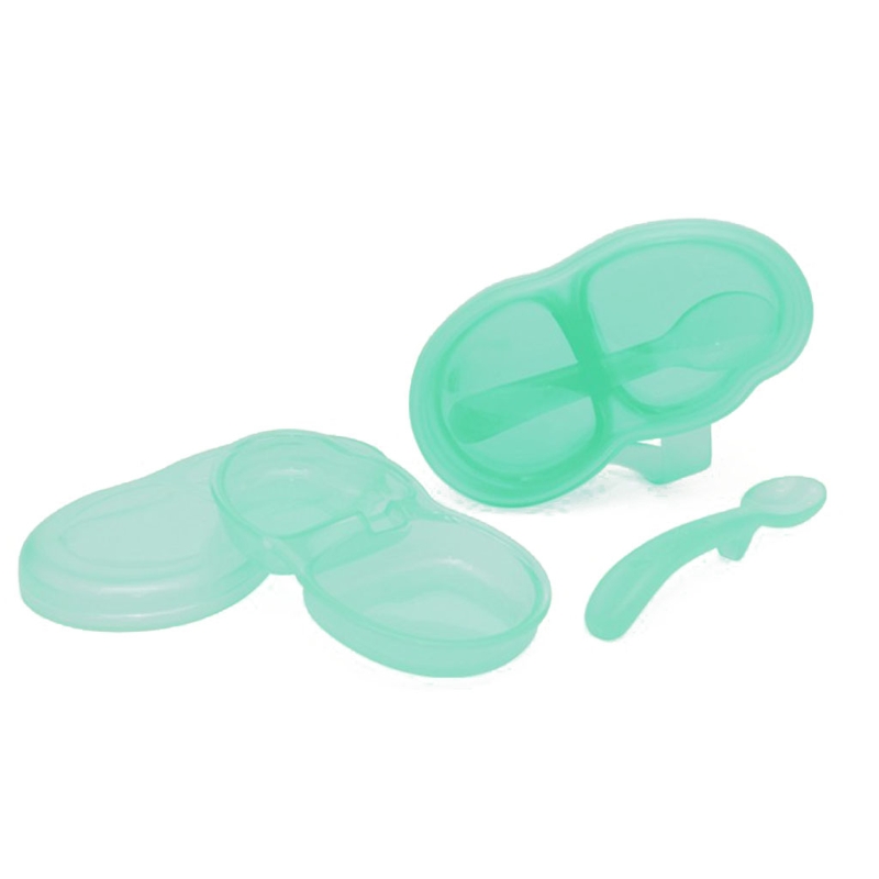B2EB – bol à compartiment Portable pour bébé, boîte à aliments complémentaires, vaisselle avec couvercle et cuillère, assiette d&#39;alimentation d&#39;apprentissage pour nourrissons: Green