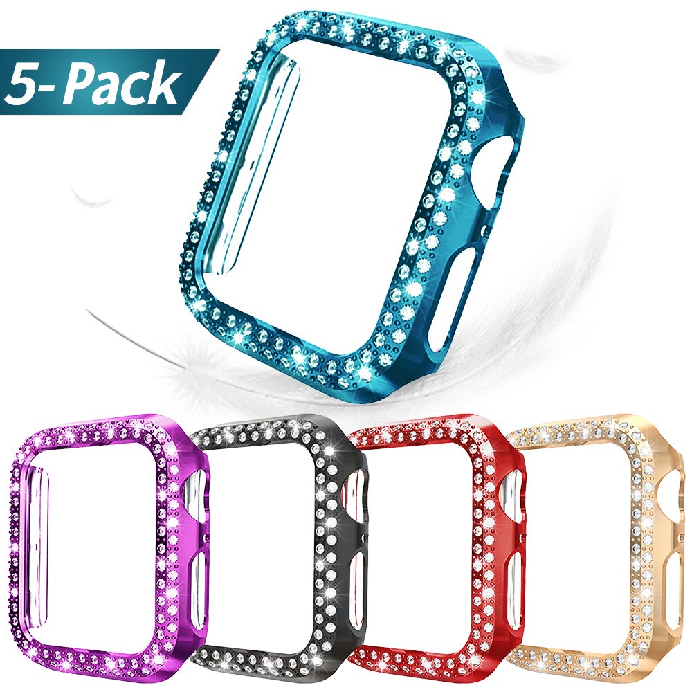5 Pack Vrouwen Diamond Pc Case Voor Apple Horloge Serie 5 4 3 2 Luxe Cover 40 Mm 44 Mm 38 Mm 42 Mm Licht Bumper Voor Iwatch Bling Frame