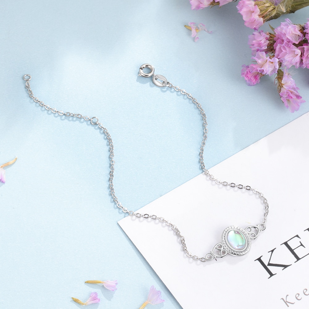 Sorte 925 de Prata Ajustável Cadeia Pulseira para As Mulheres Rainbow Moonstone Pulseiras & Bangles Jóias Finas (Hub Lam Fong)
