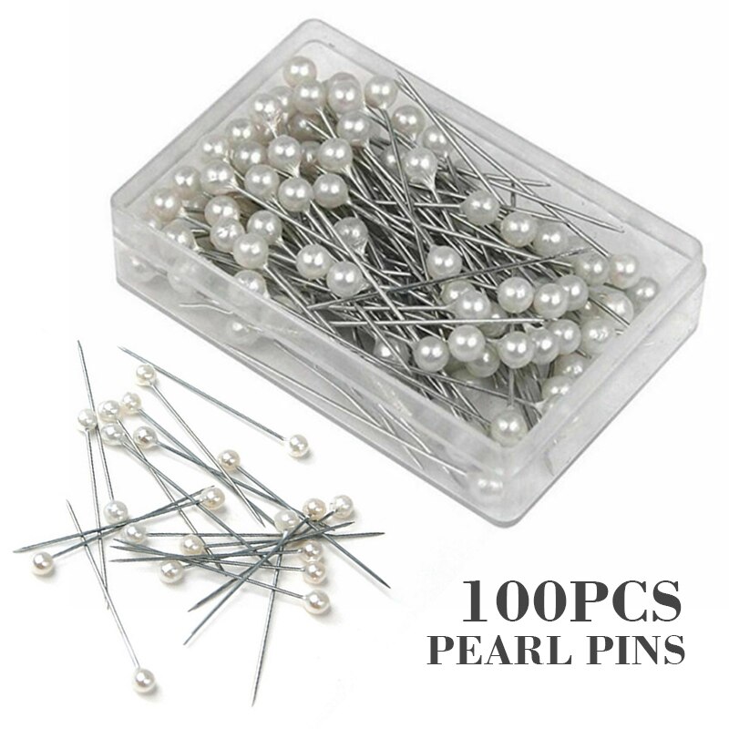 100 stks/doos 3.7cm Ronde Hoofd Pearl Pins voor DIY Maken Jurk Bruidsboeket Naalden Jurk Naaister Corsage Bloemist Ambachten pin