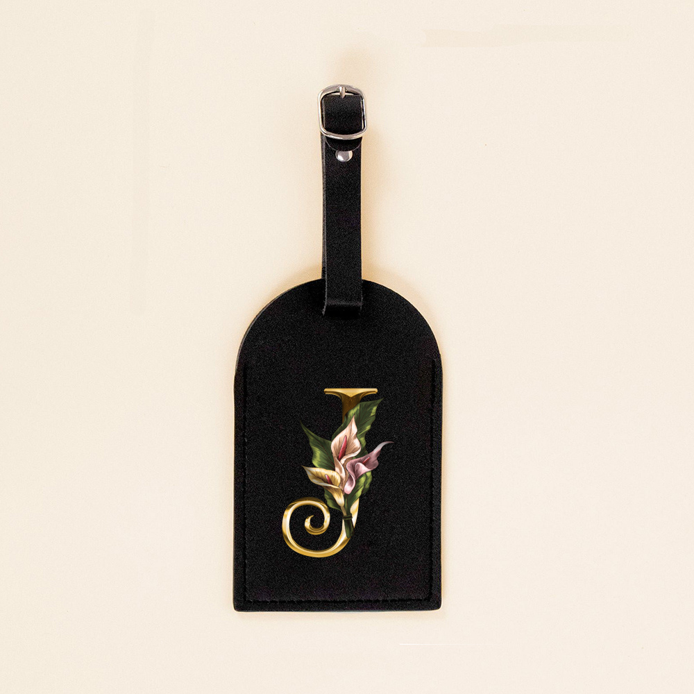 Initial Flower Print Women PU Leather Luggage Tag Suitcase Label Baggage Boarding Bag Tag Travel Neceser Accessorie for Her