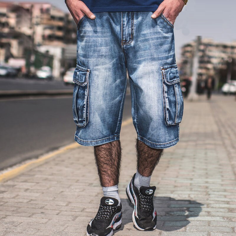 Jeans Männer Sommer Modis Multi-Tasche männer Blau Denim kurze Hose Streetwear verlieren Große Größe Gerade Denim kurze Hose