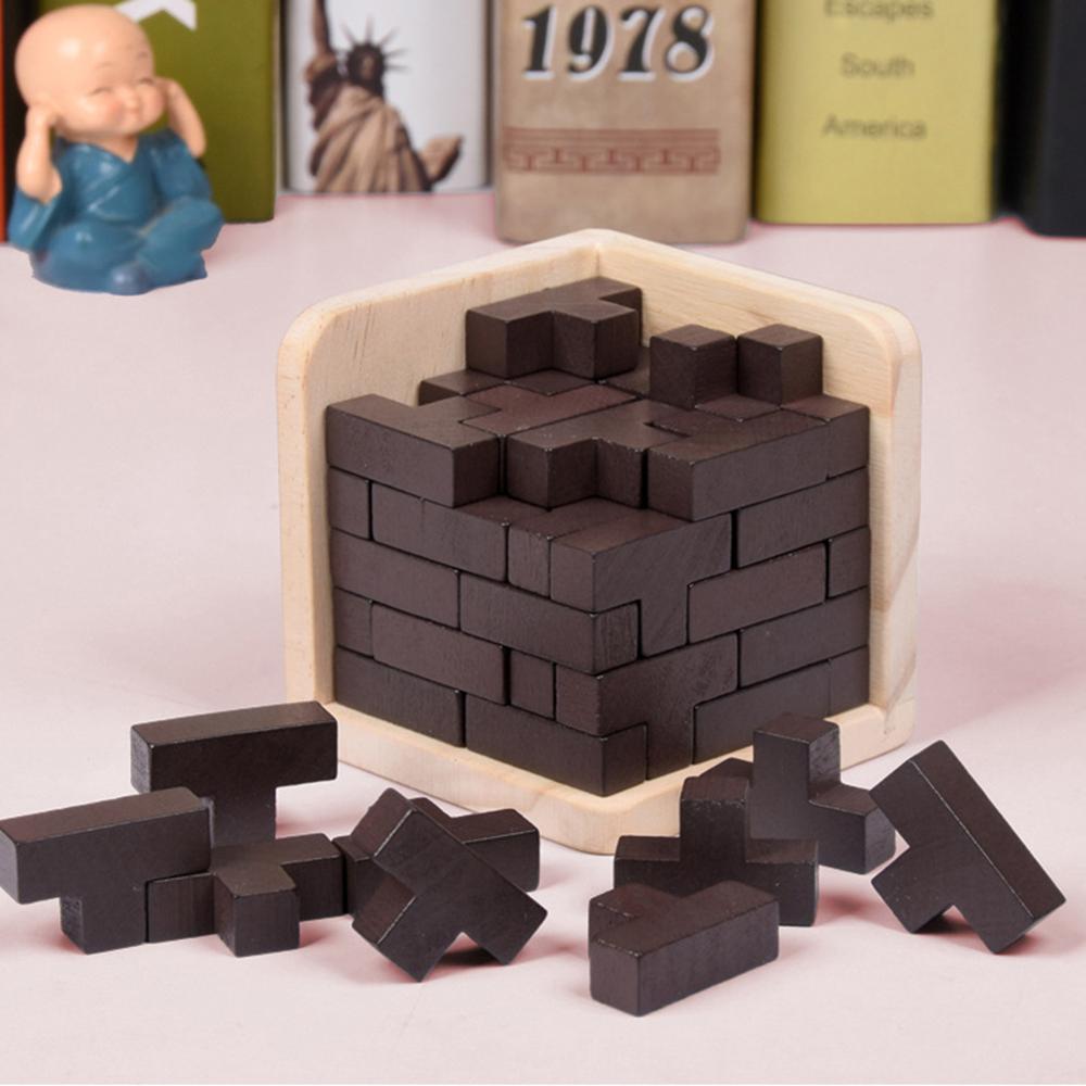 54Pcs/Set Wooden T Shape 3D Puzzles Building Brain Teaser Luban Interlocking Toy