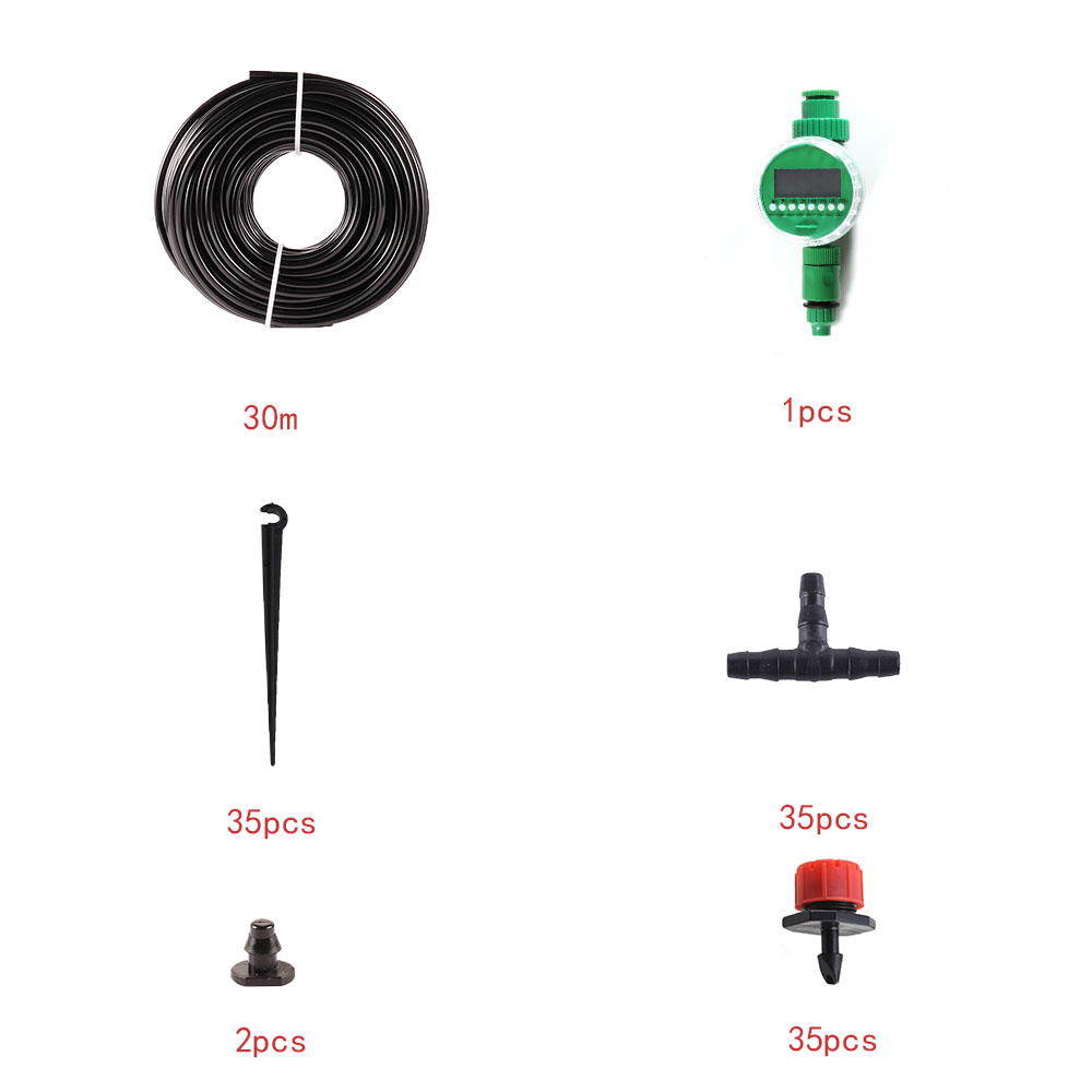 20/30/40/50m Micro Tube 10pcs Micro Red Drip Irrigation System Plant Self Watering Garden Hose Watering Kit with a quick coupler: Red