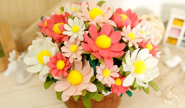 Mooie bloempot vilten bloemendecoratie gratis knip-doe-het-zelf materiaalpakket handgemaakte stoffen bloemen voor en huisdecoratie