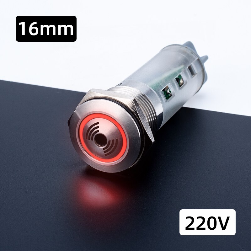 Sound and Light Metal Buzzer 12V 24V 220V 16mm 19mm 22mm Metal Buzzer 70 Decibel Metal Indicator Light with Buzzer: 16mm 220V
