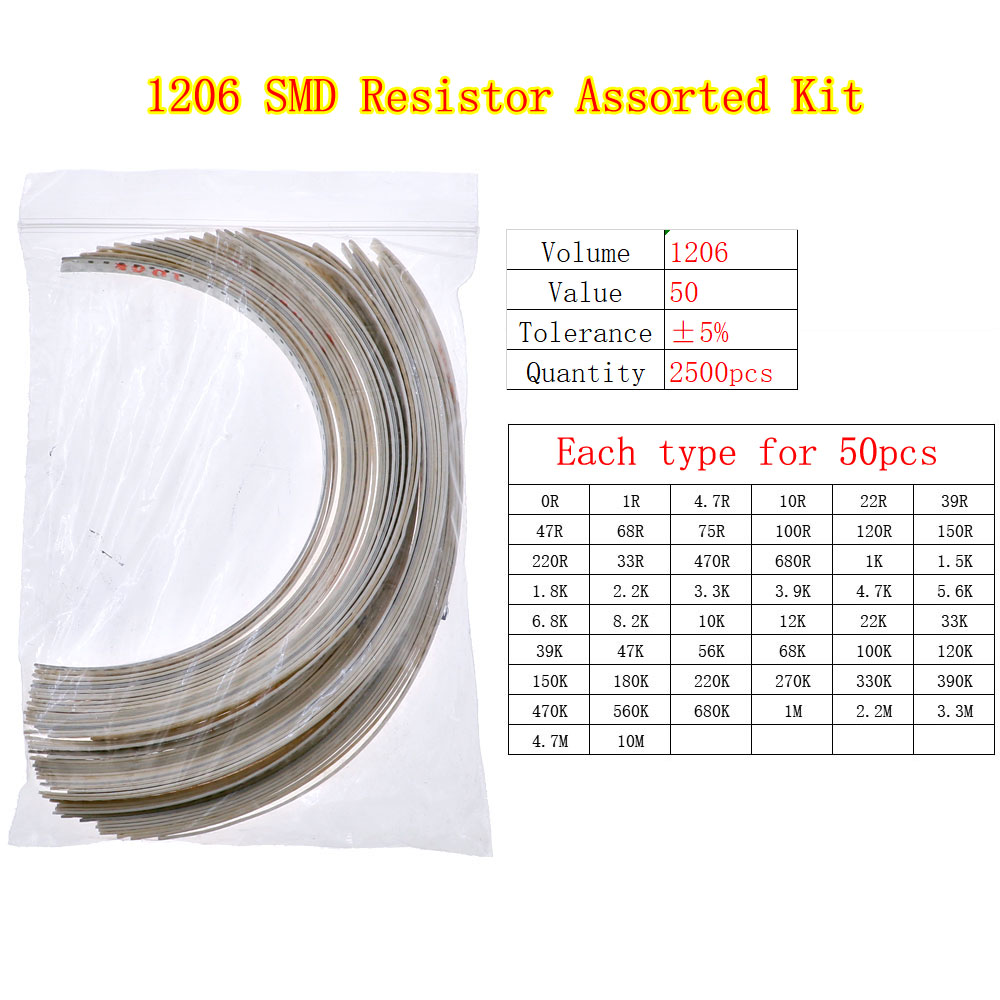0402 0603 0805 1206 2512 SMD Chip Fixed Resistor 0ohm-10Mohm Assortment Kit pack: Lake Blue